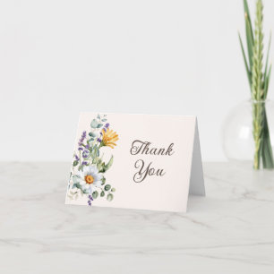Tarjeta De Agradecimiento Flores Silvestres Amarillas Margaritas Blancas Cum