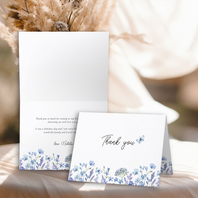 Tarjeta De Agradecimiento Flores Silvestres Azules Delicadas Flores (Floral Thank You Card from my Blue Wildflower Bridal Shower Collection
)