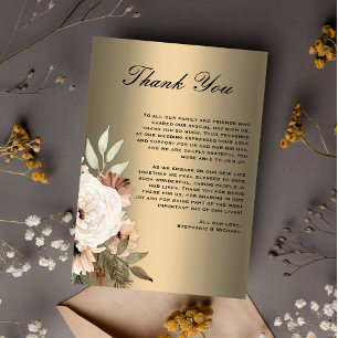 Tarjeta De Agradecimiento Flores Silvestres Boho Elegantes sobre Dorado Grac
