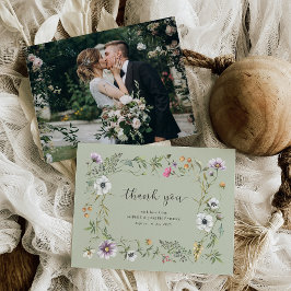 Tarjeta De Agradecimiento Flores silvestres botánicas | Foto de Boda verde s