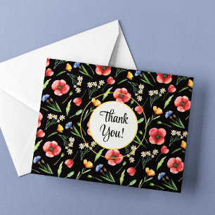 Tarjeta De Agradecimiento Flores silvestres brillantes amapolas rojas botone