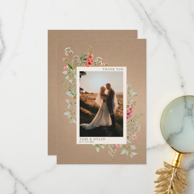 Tarjeta De Agradecimiento Flores silvestres Cardstock Boho Boda Botánico Fot (Anverso/Reverso In Situ)