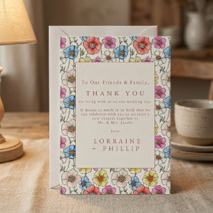 Tarjeta De Agradecimiento Flores silvestres coloridas vibrante boda de patró