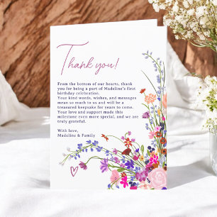 Tarjeta De Agradecimiento Flores silvestres de flores cutáneos 1° cumpleaños