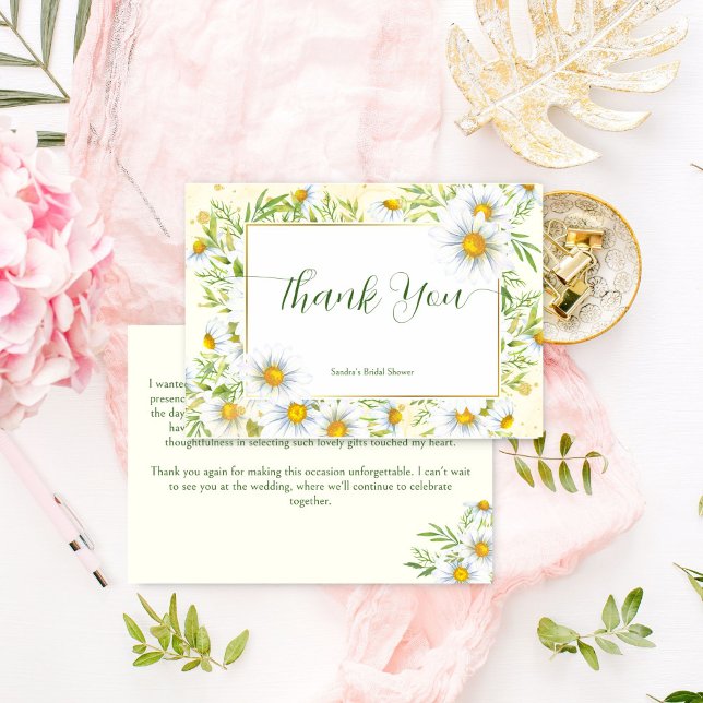 Tarjeta De Agradecimiento Flores silvestres de margaritas primavera verano d (Wild daisy flowers spring summer bridal shower thank you card green yellow floral thank you cards)