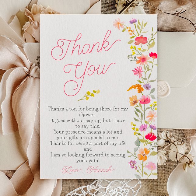 Tarjeta De Agradecimiento Flores silvestres de primavera de bonito ducha de  (Pretty spring wildflowers floral bridal shower thank you card)