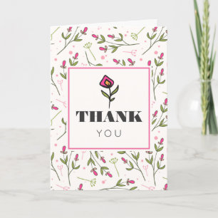 Tarjeta De Agradecimiento Flores silvestres de tallo largo rosadas y verdes
