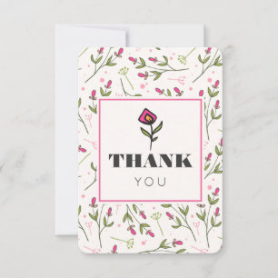 Tarjeta De Agradecimiento Flores silvestres de tallo largo rosadas y verdes,