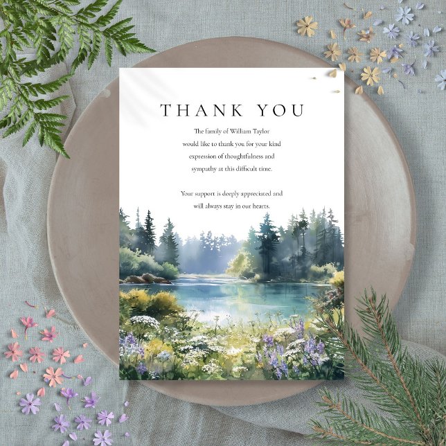 Tarjeta De Agradecimiento Flores Silvestres del Bosque Funeral por el duelo  (Woodland Wildflowers Lake Bereavement Funeral Thank You Card)