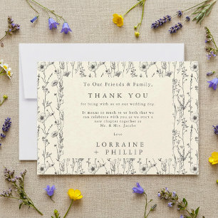 Tarjeta De Agradecimiento Flores silvestres delgadas boda de patrones sin fi
