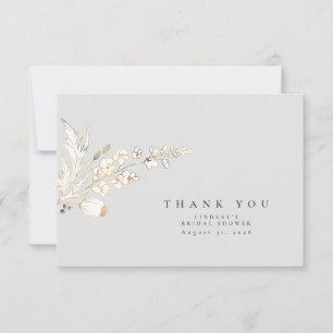 Tarjeta De Agradecimiento Flores silvestres doradas dibujadas a mano, elegan