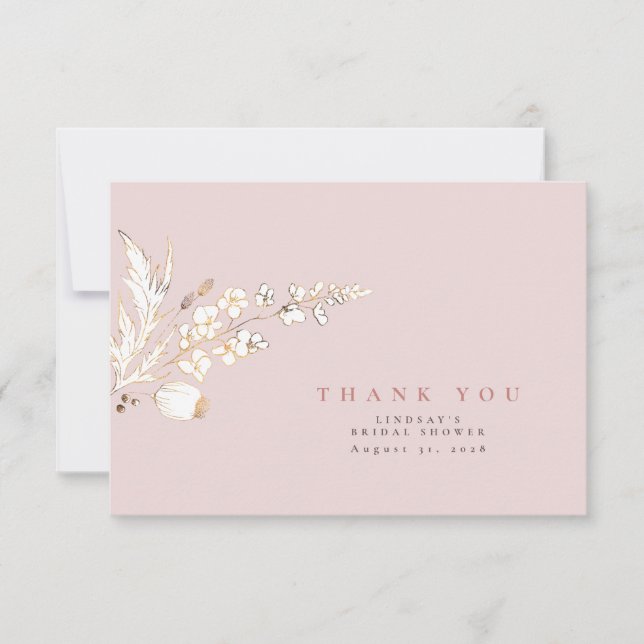 Tarjeta De Agradecimiento Flores silvestres doradas dibujadas a mano, elegan (Anverso)