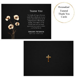 Tarjeta De Agradecimiento Flores silvestres doradas y crema Funeral católico