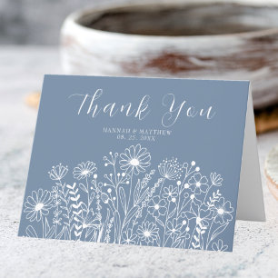 Tarjeta De Agradecimiento Flores silvestres Elegante Azul Polvoriento Boho B