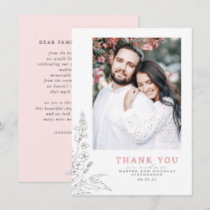 Tarjeta De Agradecimiento Flores silvestres Elegante Boda Rosa Gracias Foto