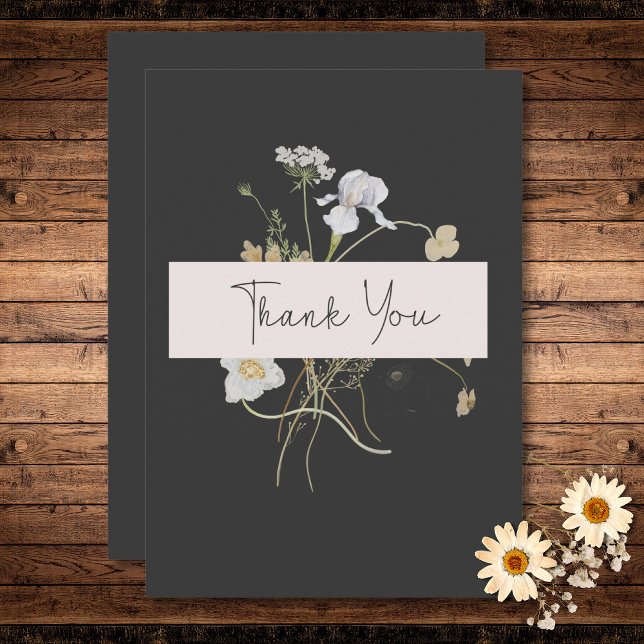 Tarjeta De Agradecimiento Flores silvestres en Boda de Carbón (Wildflowers on Charcoal Wedding Thank You Card)