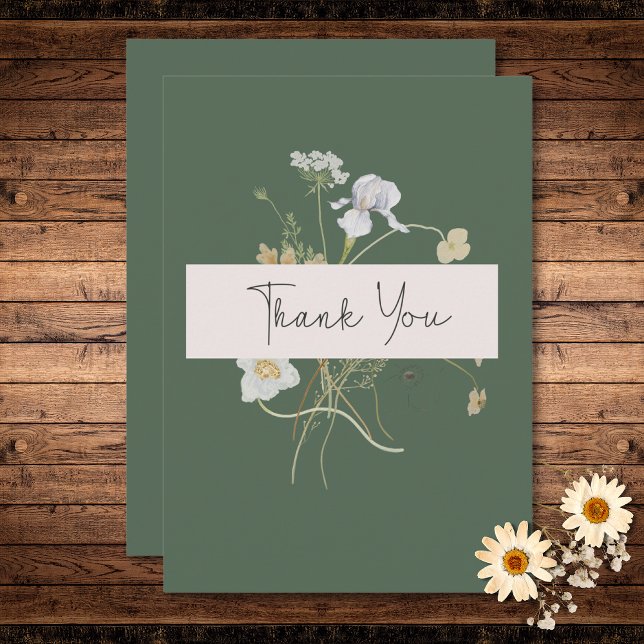 Tarjeta De Agradecimiento Flores silvestres en boda de salvia (Wildflowers on Sage Wedding Thank You Card)