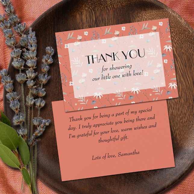 Tarjeta De Agradecimiento Flores silvestres en el Baby Shower de Terracotta (Wildflowers on terracotta gender neutral baby shower thank you cards)