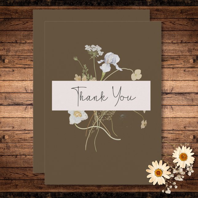Tarjeta De Agradecimiento Flores silvestres en el Boda Brown (Wildflowers on Brown Wedding Thank You Card)