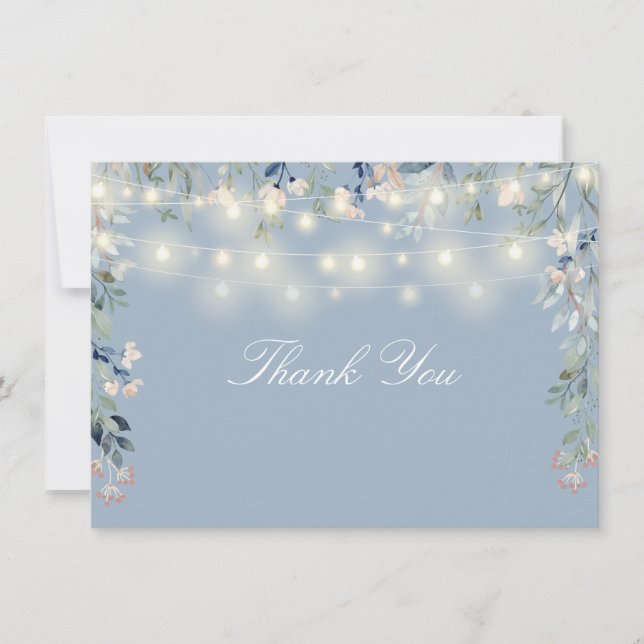 Tarjeta De Agradecimiento Flores silvestres florales Dusty Blue String Light (Anverso)