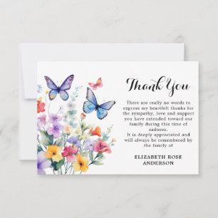 Tarjeta De Agradecimiento Flores silvestres Mariposa Moderno Funeral Memoria