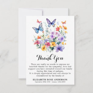 Tarjeta De Agradecimiento Flores Silvestres Mariposas Funeral Recuerdo Simpa