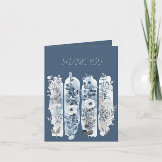 Tarjeta De Agradecimiento Flores Silvestres Pinceladas Azul y Azul Pálido (Anverso)