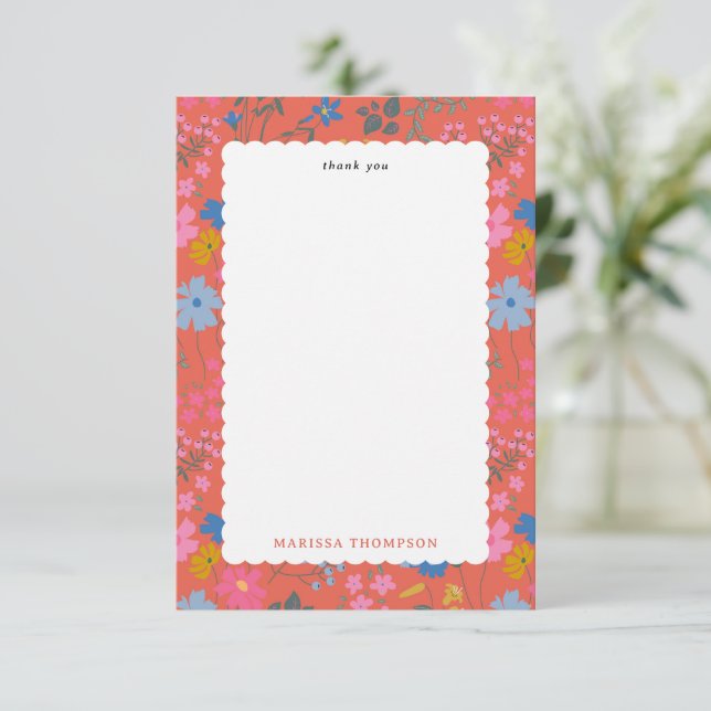 Tarjeta De Agradecimiento Flores Silvestres Rojas Boho Modernas (Anverso de pie)