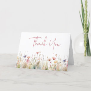 Tarjeta De Agradecimiento Flores Silvestres Rosa Polvo Despedida de Soltera 