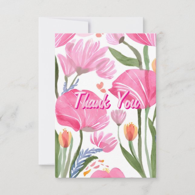 Tarjeta De Agradecimiento Flores silvestres rosadas | Acuarela floral (Anverso)