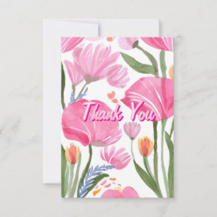 Tarjeta De Agradecimiento Flores silvestres rosadas   Acuarela floral