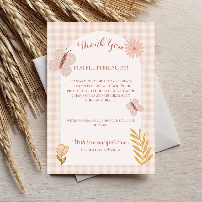 Tarjeta De Agradecimiento Flores silvestres rosadas Pastel y mariposa chica (Subido por el creador)