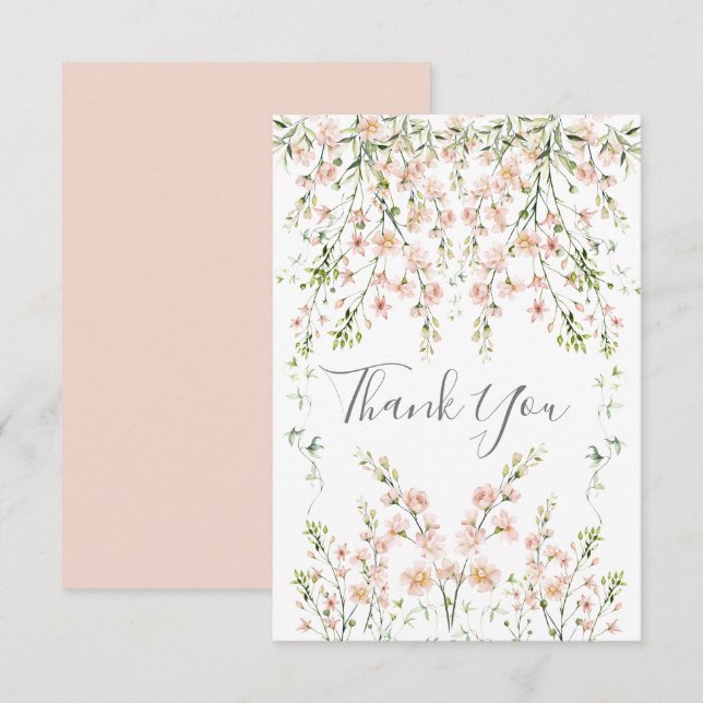Tarjeta De Agradecimiento Flores silvestres rosadas Rubor Elegante Boda flor (Anverso / Reverso)