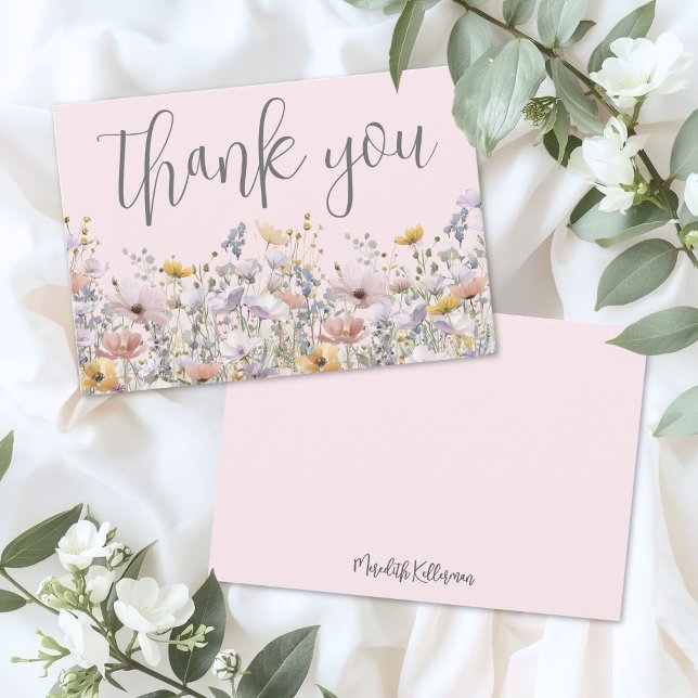 Tarjeta De Agradecimiento Flores Silvestres Rosado (Wildflower Blush Pink Thank You Card )