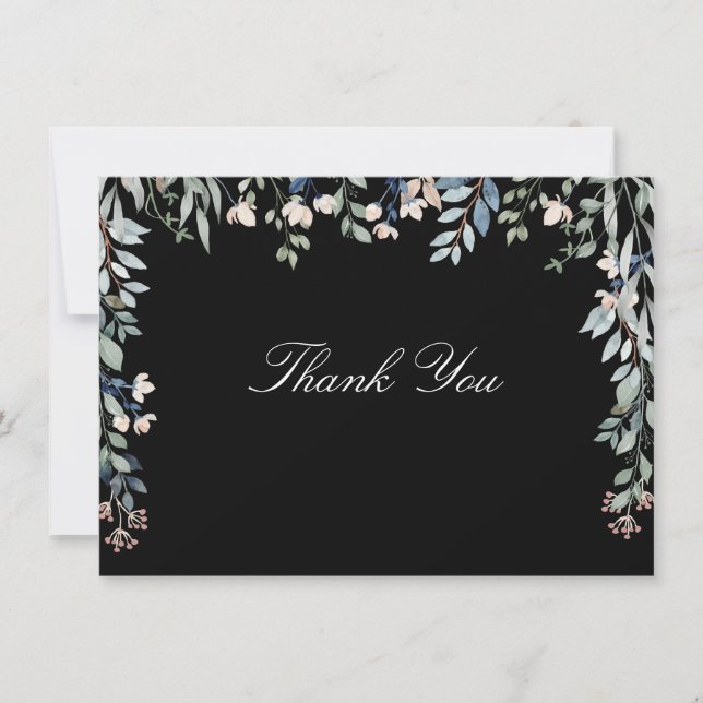 Tarjeta De Agradecimiento Flores Silvestres Script Negro Y Blanco (Anverso)