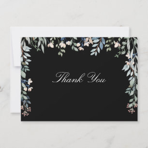 Tarjeta De Agradecimiento Flores Silvestres Script Negro Y Blanco