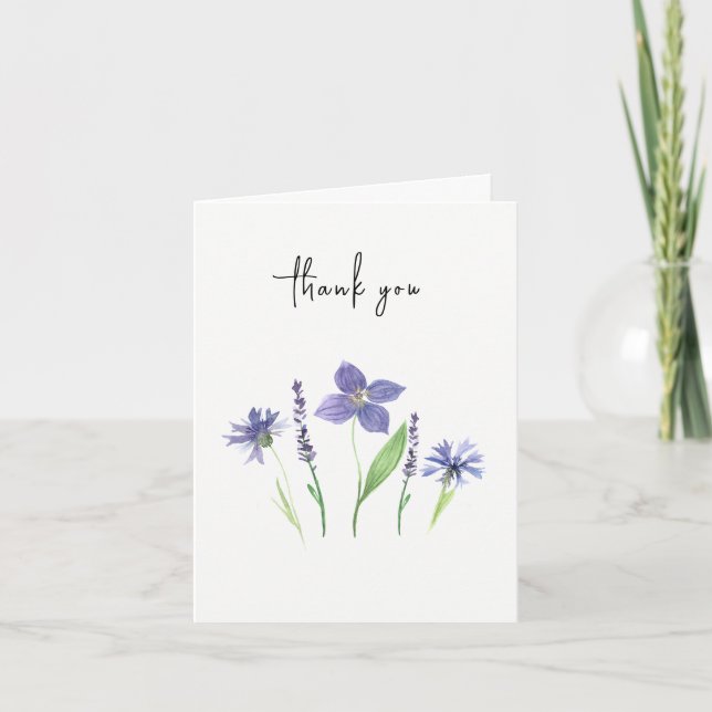 Tarjeta De Agradecimiento Flores silvestres y lavanda acuarela simple (Anverso)