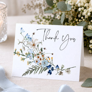 Tarjeta De Agradecimiento Flores silvestres y margaritas azules polvorientas