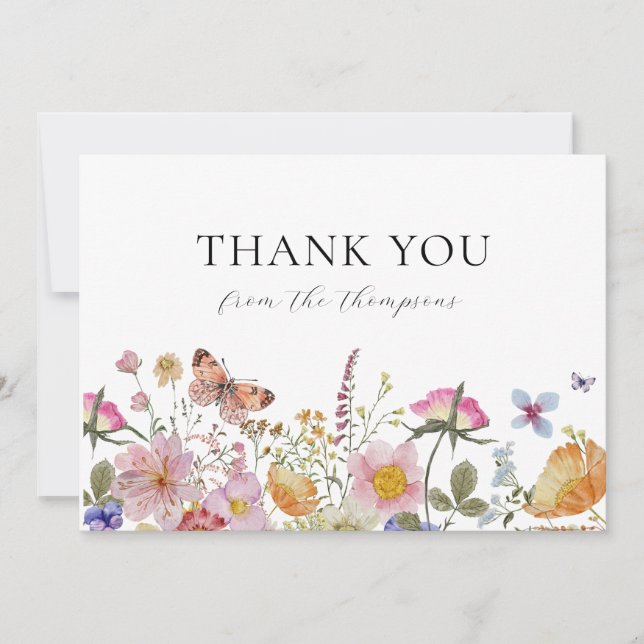 Tarjeta De Agradecimiento Flores silvestres y mariposas ducha gracias (Anverso)