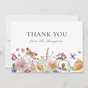Tarjeta De Agradecimiento Flores silvestres y mariposas regalan gracias