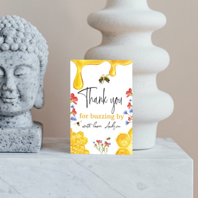 Tarjeta De Agradecimiento Flores silvestres y miel amarilla de abeja acuarel (Subido por el creador)