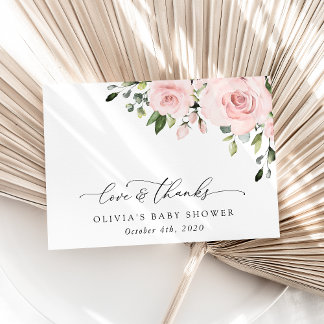 Tarjeta De Agradecimiento Flores sonrojadas, Flores rosadas, Boho, Fiesta de