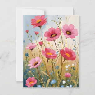 Tarjeta De Agradecimiento Flores sonrojadas   Pradera floral de flores rosad