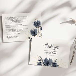 Tarjeta De Agradecimiento Flores Suaves Grises Boda