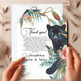 Tarjeta De Agradecimiento Flores Tropicales De Acuarela Y Jaguar