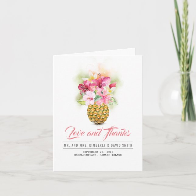 Tarjeta De Agradecimiento Flores Tropicales De Playa Piña Gracias (Anverso)