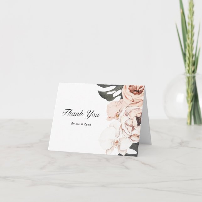 Tarjeta De Agradecimiento Flores tropicales modernas y monstera (Anverso)
