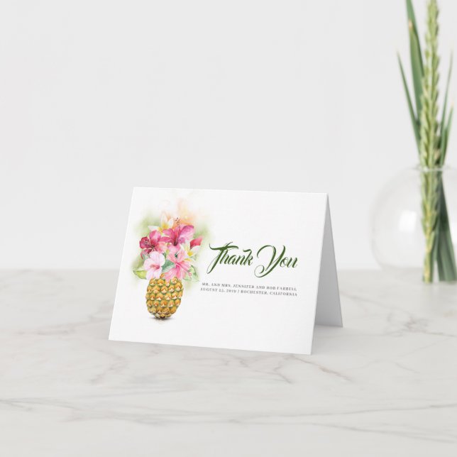 Tarjeta De Agradecimiento Flores tropicales Pineapple Vase Beach Gracias (Anverso)