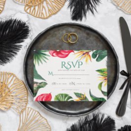 Tarjeta De Agradecimiento Flores tropicales y hojas elegante matrimonio