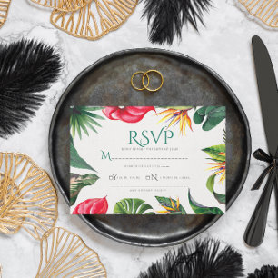Tarjeta De Agradecimiento Flores tropicales y hojas elegante matrimonio